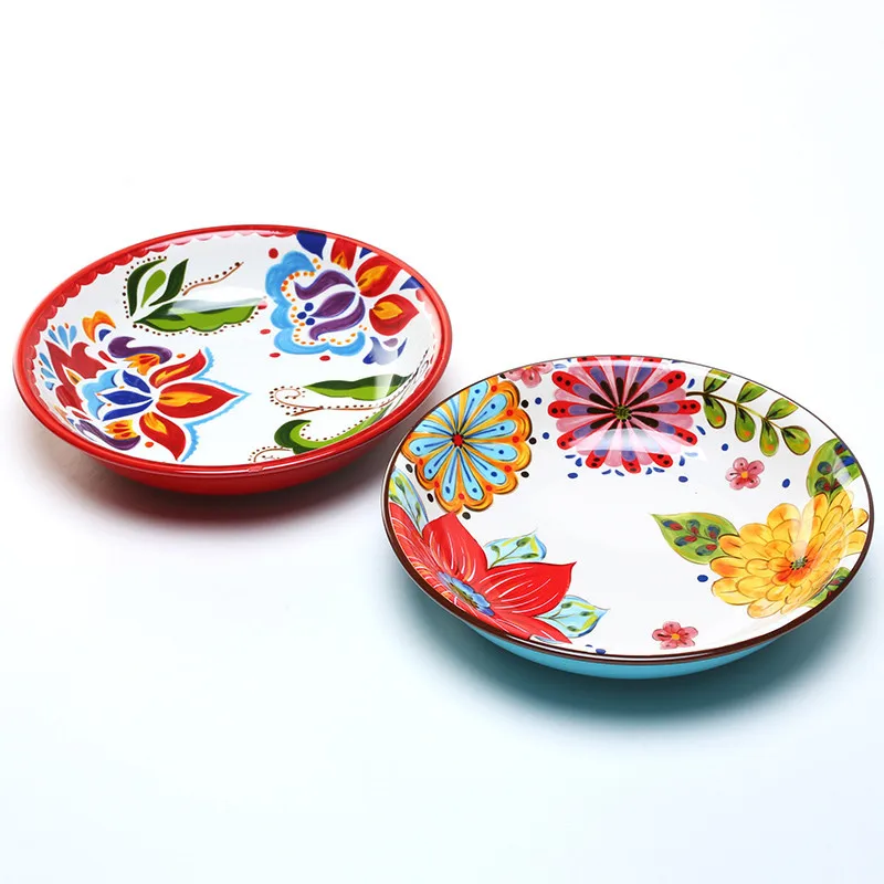 Creative Painting Ceramic Round Dish Dinner Plates Western Food Dishes Tableware Kitchen Dinnerware Plate Home Decoration