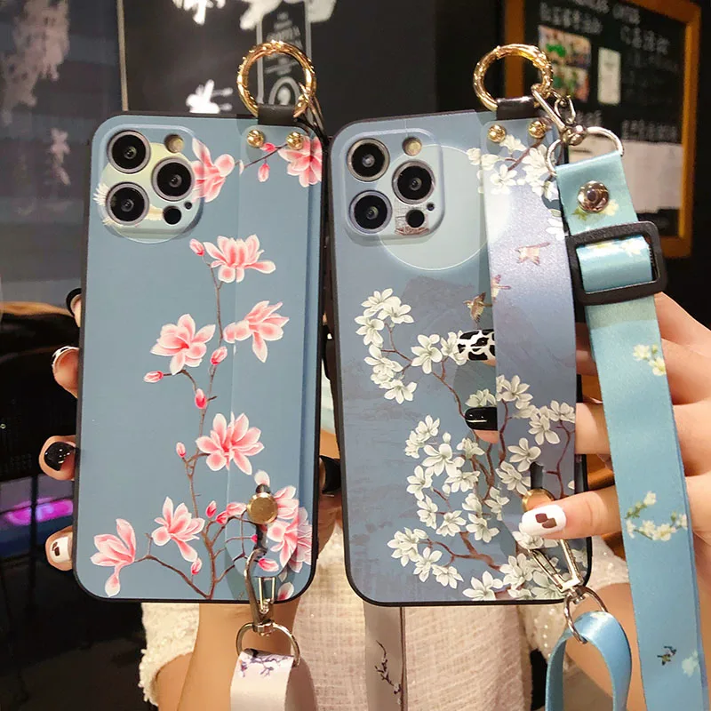 Poco X3 F3 M3 X5 Cover Flower Phone Holder Wristband Crossbody Case for Xiaomi Redmi 10C 9 9A 9T Note 12 11 10 9 8 7 Mi 12T 11T