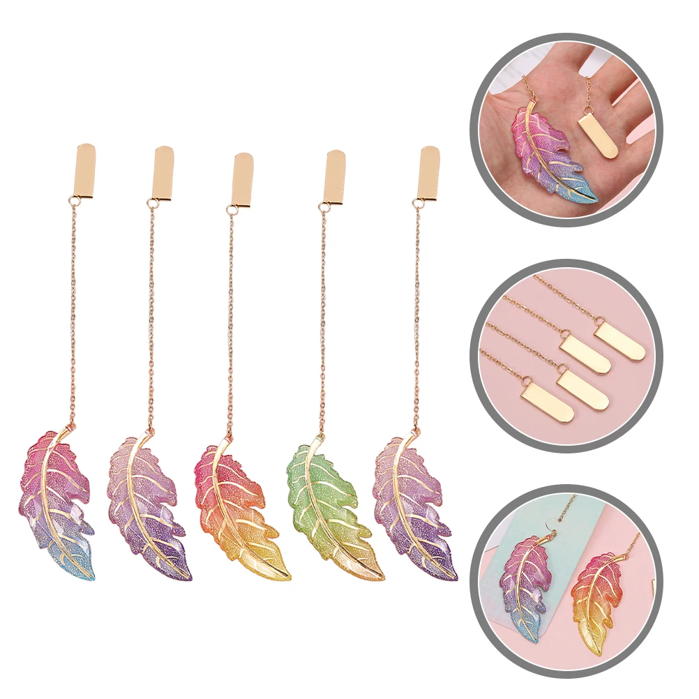 

5pcs Leaf Shaped Bookmarks Creative Reading Book Decoration Gift Leaf For Students Friends Kids Acrylic Chain Style Bookmark