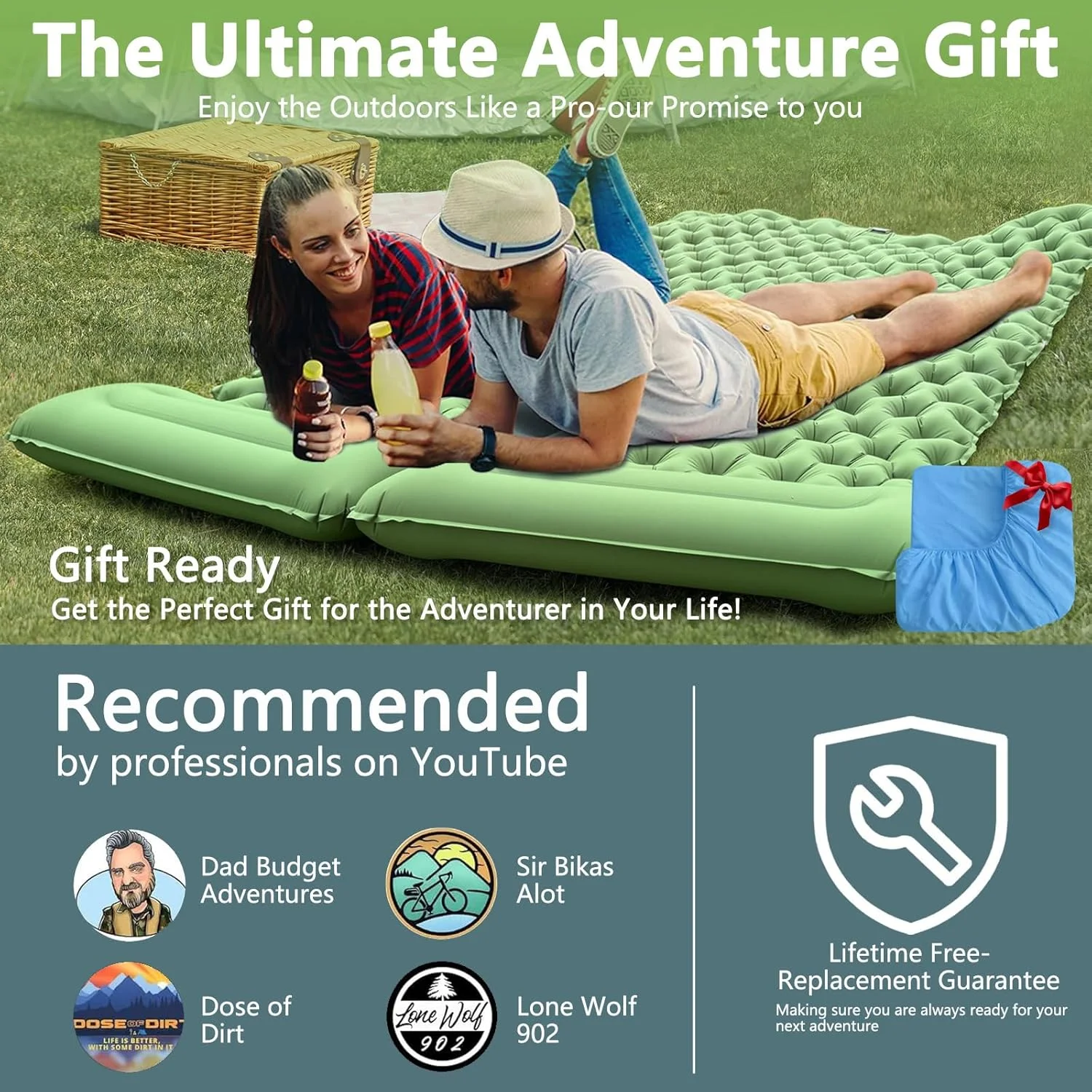 2人用インフレータブルスリーピングパッド、内蔵枕付き、ポータ - Camp Pillow Compressible のレビューと価格