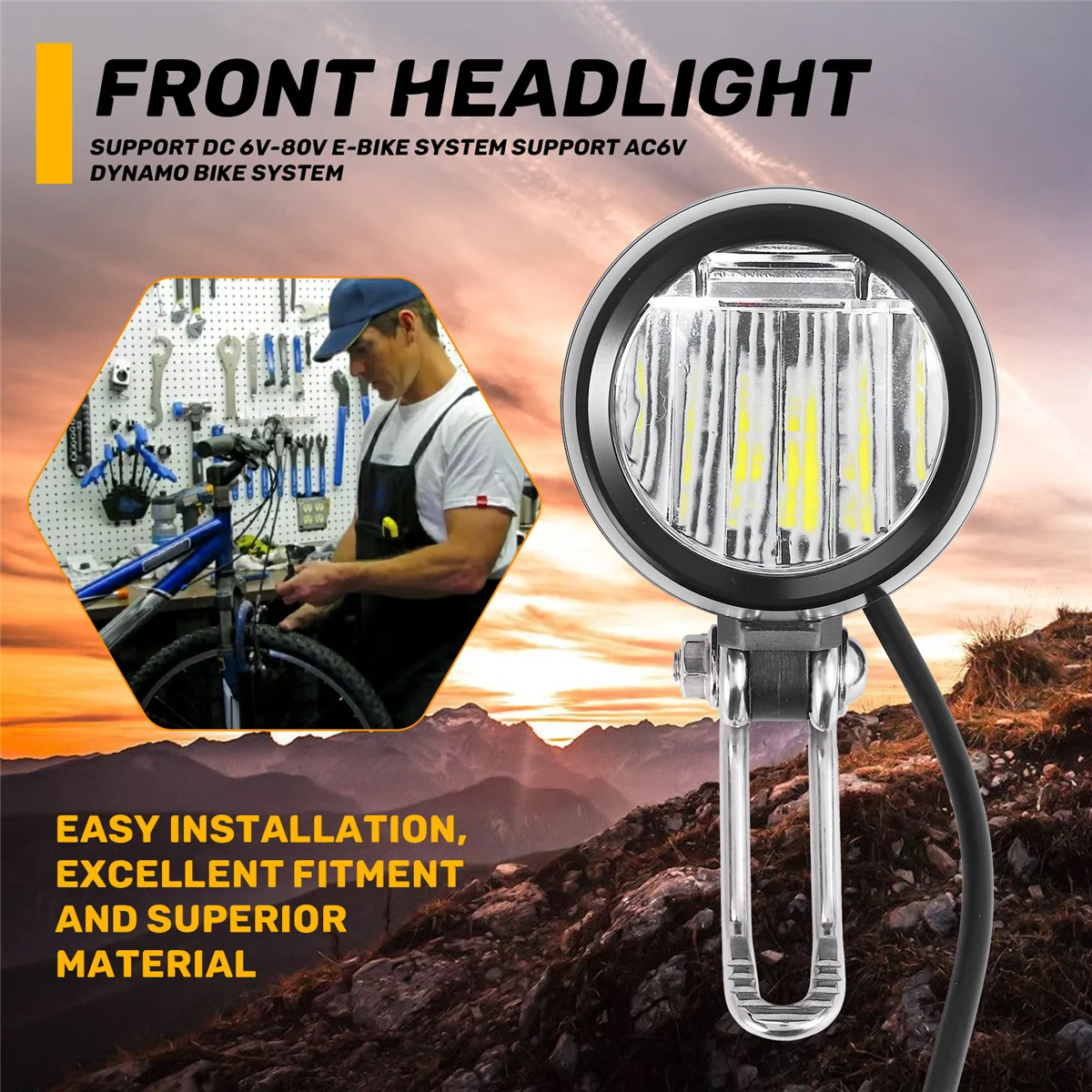 SMIEA 6 V-80 V 24V 36V 48V 60V Universal Compatible 3W 100LUX จักรยานไฟฟ้าจักรยาน E-BIKE ไฟหน้าด้านหน้าโคมไฟ