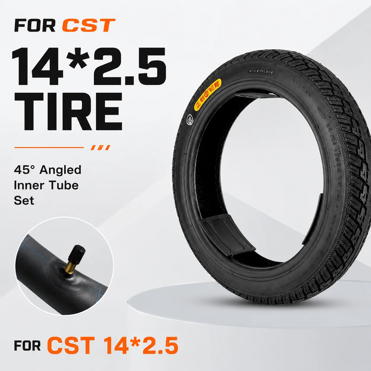 CST 14*2.5 Tire with 45° Angled Inner Tube Rubber Shock Absorbing Wear Resistant Thickened Set