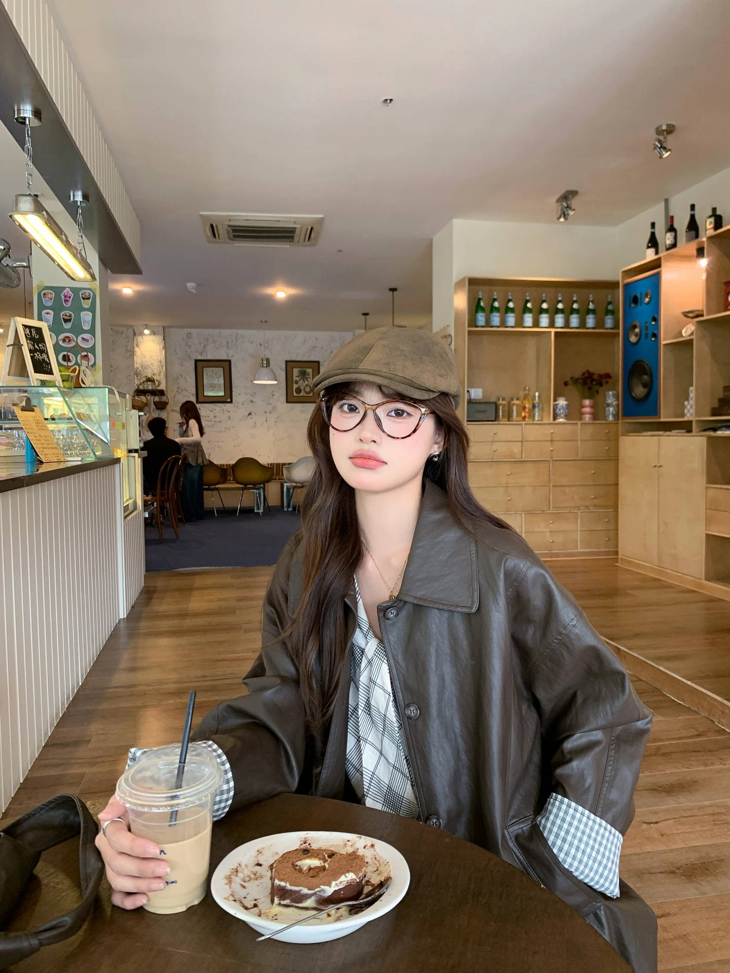 Ele Long Leather Jaet Women's Loose Sle Korean Faion Autumn New Arrival PU Material Commute Sle Zipper Closure