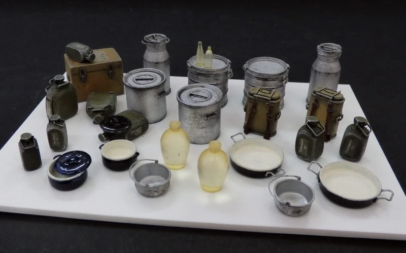 Modelo de resina fundida em escala 1/35, kit montado da segunda guerra mundial, equipamento de cozinha alemão, modelo de cena, desmontado e sem pintura, sem folha gravada