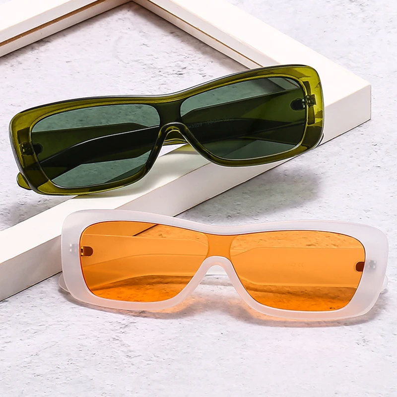 SO&EI Fashion Square Women One Piece Sunglasses Retro Trending Gradient Shades UV400 Men Orange Sun Glasses