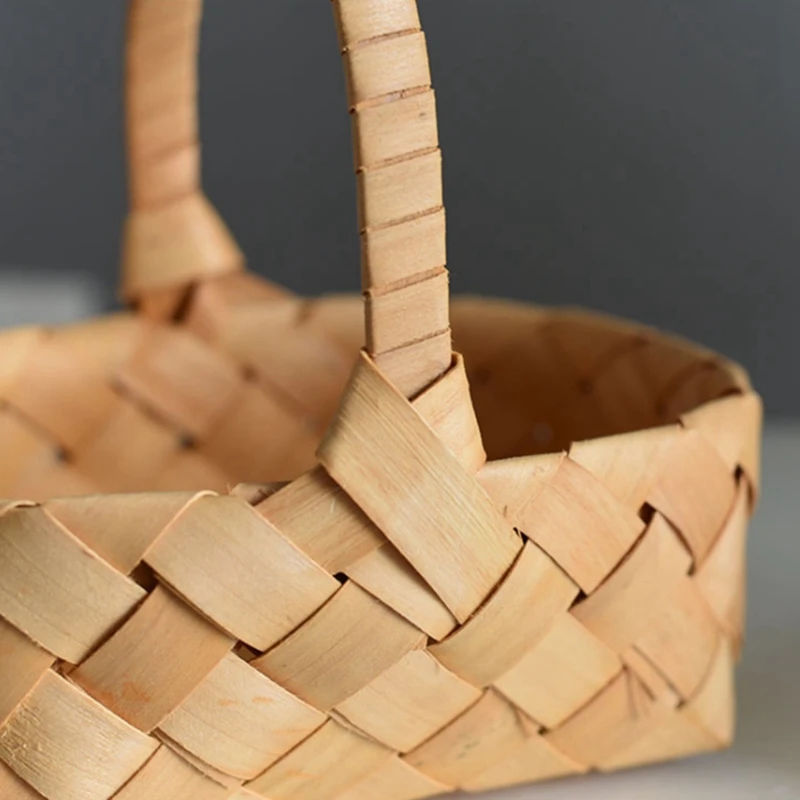 Hand Woven Bread Fruit Storage Basket Wood Chip Woven Storage Box Japanese Food Tray With Portable Home Decoration