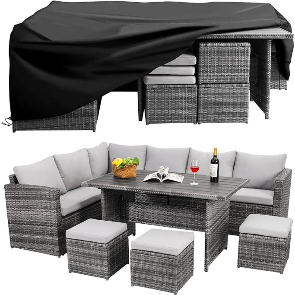 

7 Pieces Outdoor Patio Furniture with Dining Table&Chair, All Weather Wicker Conversation Set with,Grey Garden Sofas