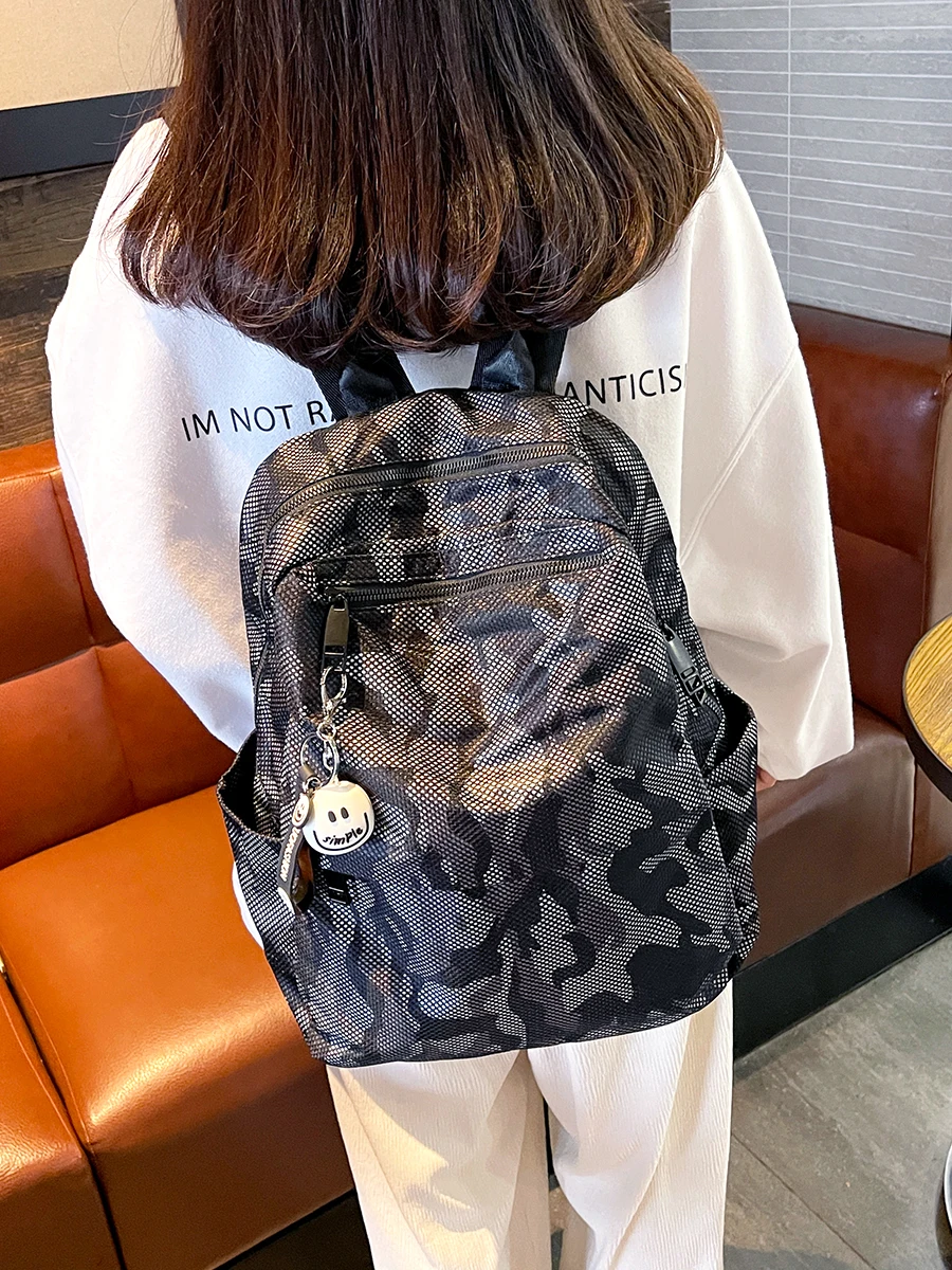 Trendy Brand Printed Hong Kong Style Leisure Backpack For Women 2025 New Large Capacity Men And Women Camouflage Backpack Trendy