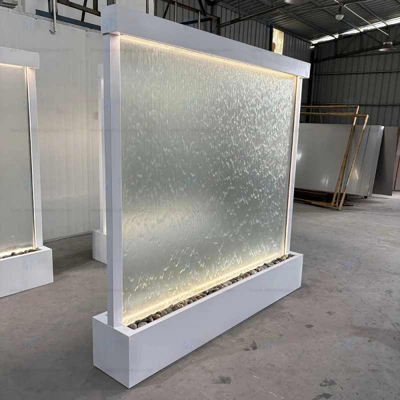 custom.2 Meters High Wide Indoor Waterfall Fountains Contemporary White Powder Coated Stainless Steel Frame Frosted Garden Ornam