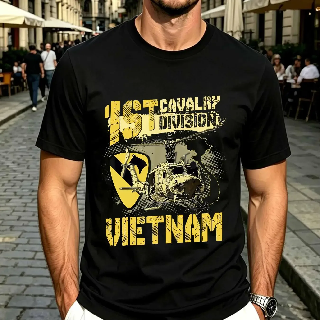 washed T Shirt NEW LIMITED Uh1 Huey Helicopter 1st Division Vietnam Veteran Great S 3XL vintage Washed streetwear Comfortable