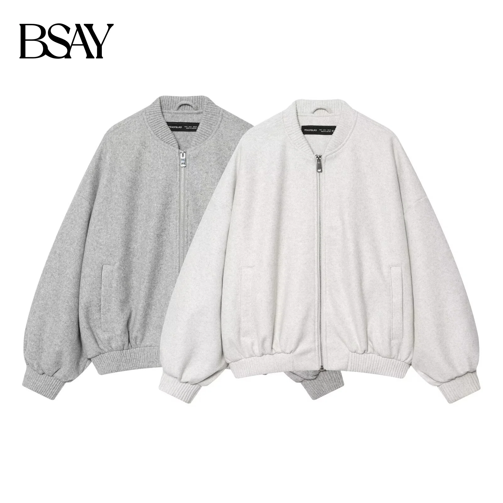 

BSAY Autumn New Product Women's Wear 2025 Soft Loose Round Neck Long Sleeve Simple Pilot Jacket Zipper Decoration Coat