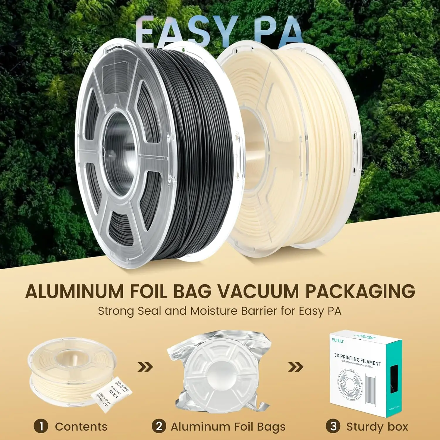 SUNLU 3 kg Easy-PA/PA6-CF/ PA12-CF Filament 1,75 mm 1 kg Spule Kohlefaser-strukturiertes Nylonfilament für Industrieteile und 3D-Drucker – Detail 9
