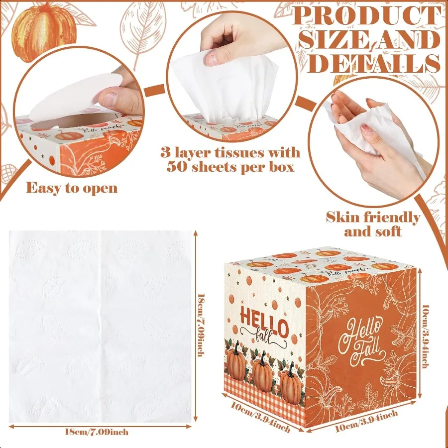 12 Pack Fall Facial Tissues Cube Boxes Hello Fall Pumpkin Facial Tissues Boxes 600 Sheets 3 Ply Thanksgiving Square Tissue Cove