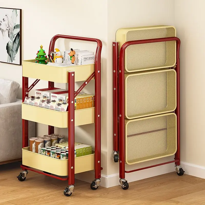 

Foldable Multi-layer Rolling Cart - Storage Organizer Shelf for Kitchen, Bedroom & Snack Book Storage