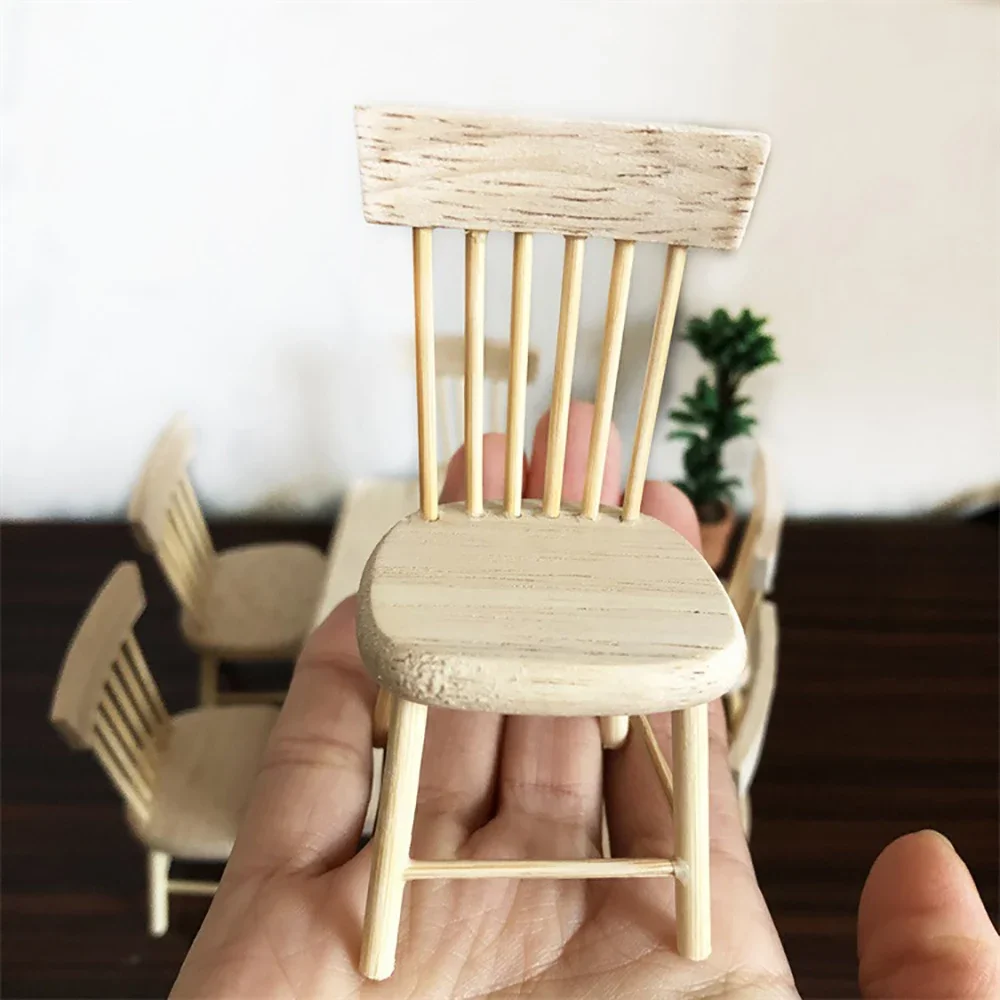 1/12 Dollhouse Miniature Accessories Mini Wooden Table Chair Set Furniture Model Toy for Doll House Decoration ob11