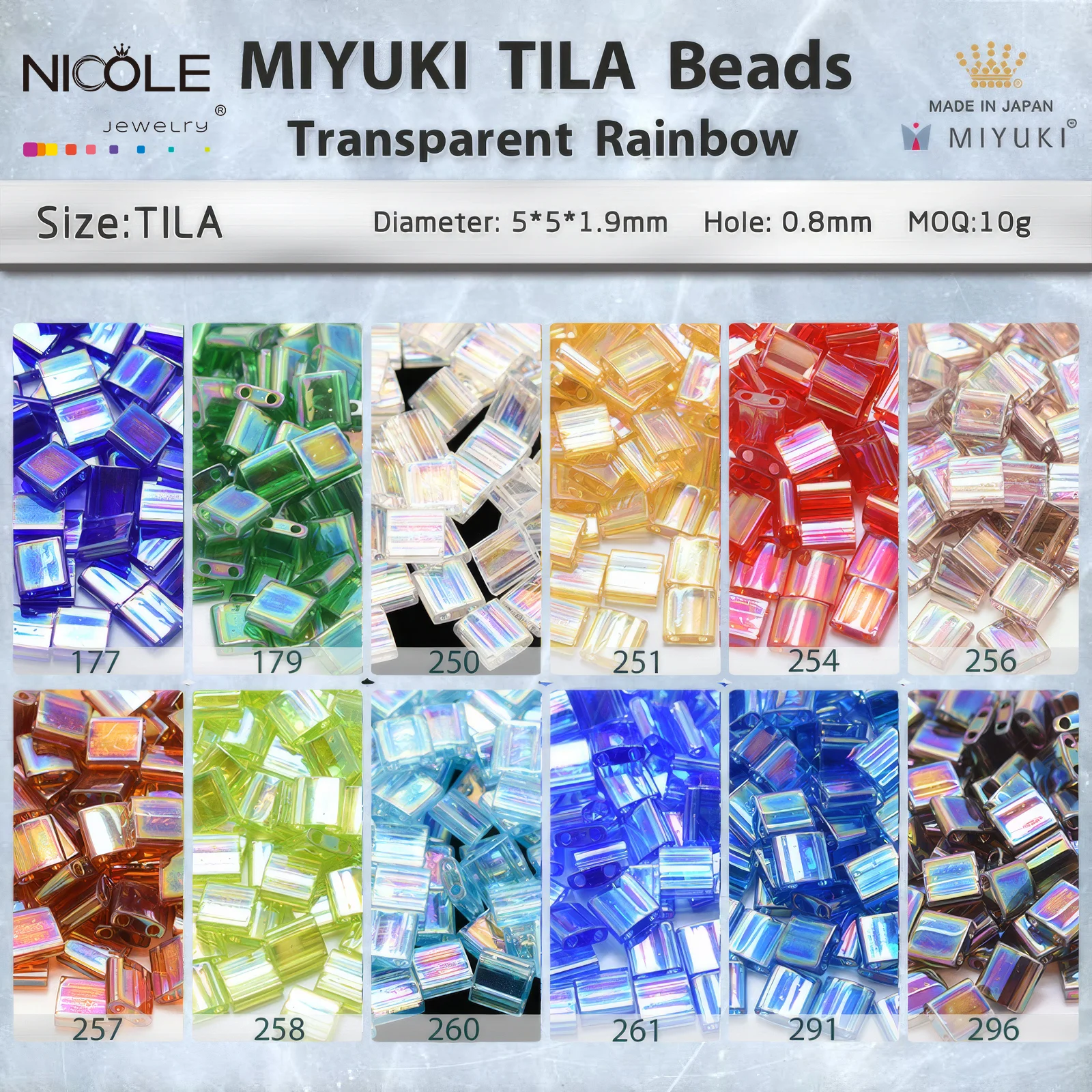 2-Hole MIYUKI TILA Beads 5*5*1.9mmTransparent Rainbow Series Japanese Seed Bead for Bracelet Necklace Earring Jewelry Making