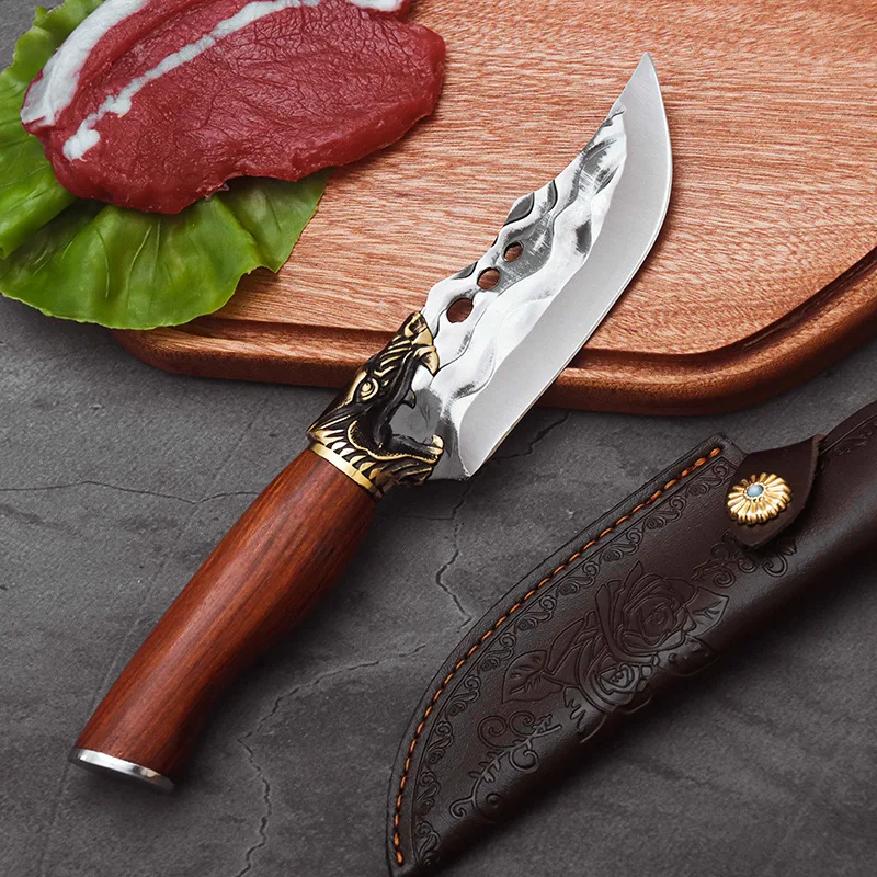 Forged Boning Knives Kitchen Cleaver Meat Fish Fruit Cutter Outdoor Barbecue Fishing Knife with Cover