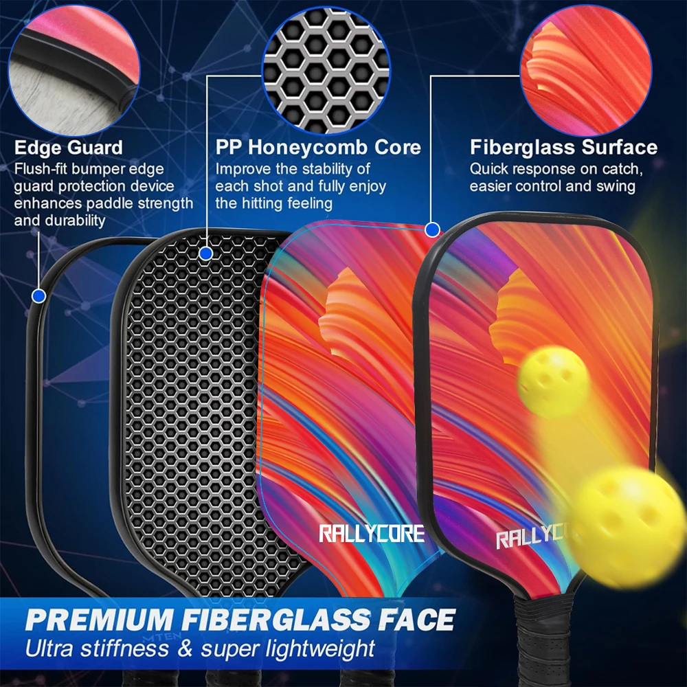 

Portable Pickleball Kit 2 Honeycomb Core Paddles, 4 Balls & Carry Bag Lightweight for Outdoor & Indoor Play, Perfect Travel Gif