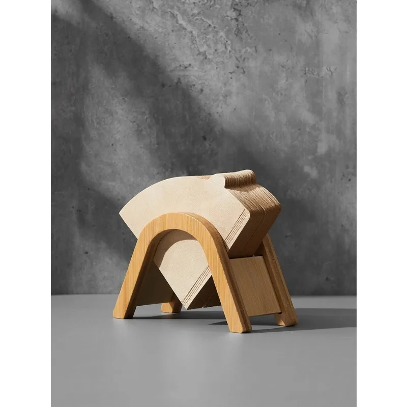 Hand brewed coffee filter paper storage rack V-shaped wooden rack drip paper office and home minimalist storage box