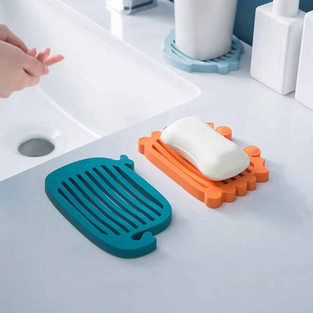 

3 Pcs Soap Dish Rack Silica Gel Cartoon Shape Multi Color Non Slip Bathroom Accessories Storage Box Kitchen Facility