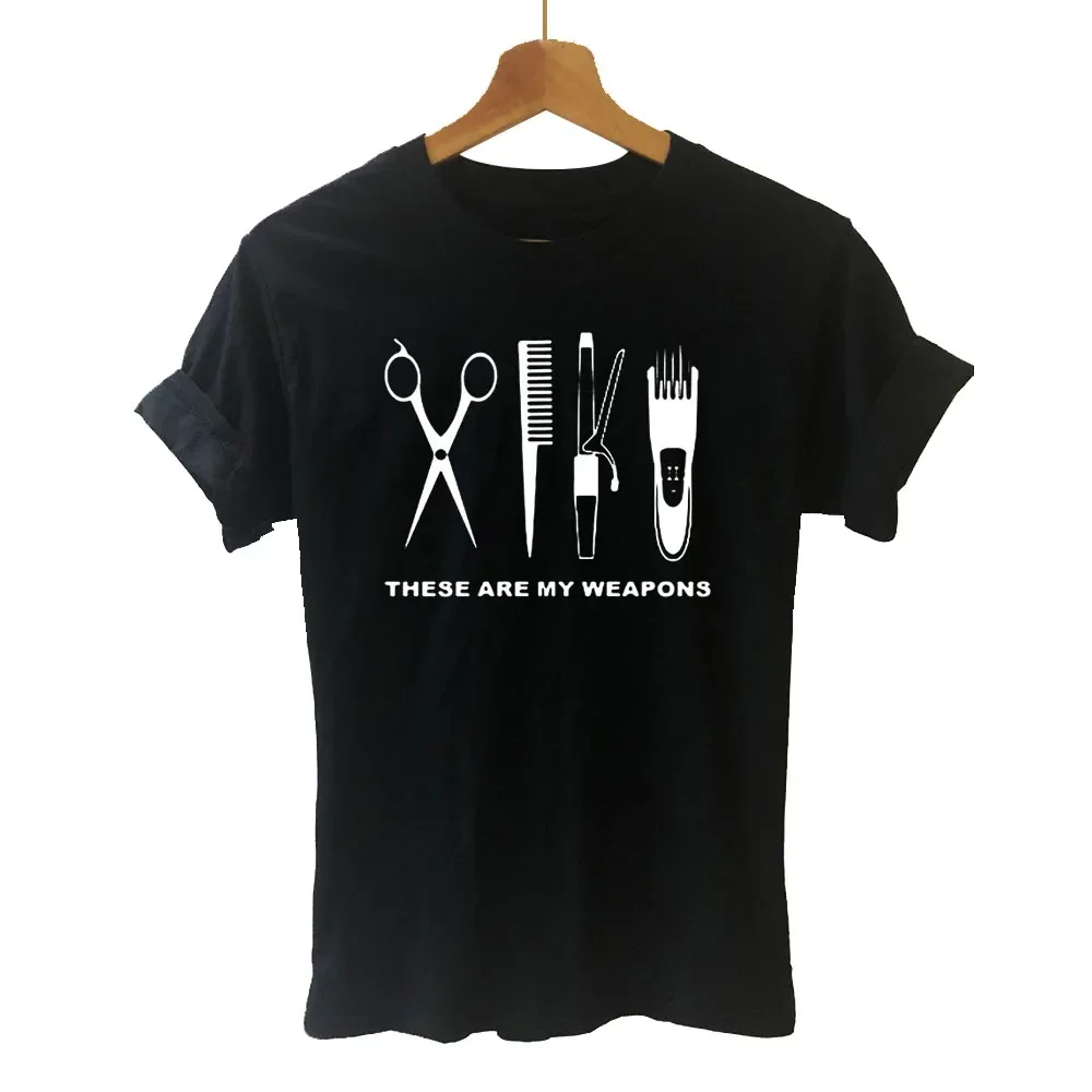 Barber Weapons T Shirt Women Short Sleeve O-Neck Cotton Heartbeat of Hairdresser T-shirt Girls Woman Scissors Clothing Tops