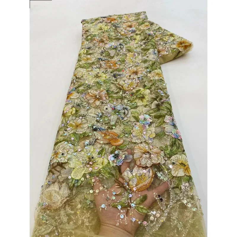 8Colors Available Three-dimensional Embroidery Floral Sequins Lace Fabric for Wedding Evening Dress Fabric 5Yards Long L033