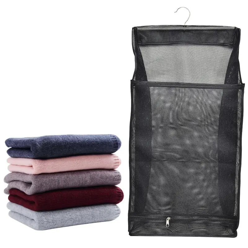 Mesh Laundry Hamper Foldable Hanging Clothes Storage Basket Portable Space Saving Storage Bag Clothes Organizer for Bathroom