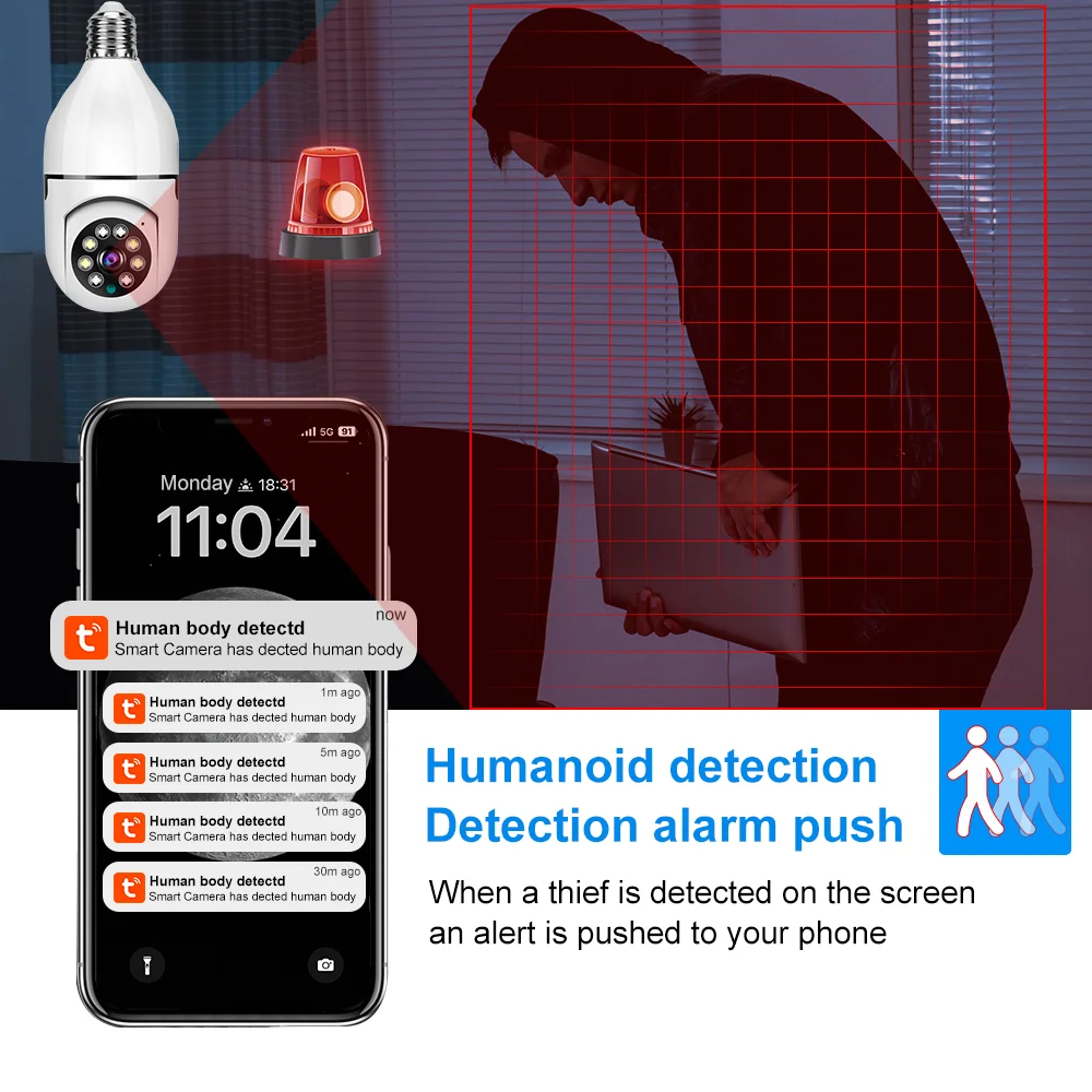 tuya 5MP E27 Bulb Camera Full Color Night Vision 360 Degree Rotating WiFi Indoor Camera Baby Monitor Voice Alarm Two-way Audio