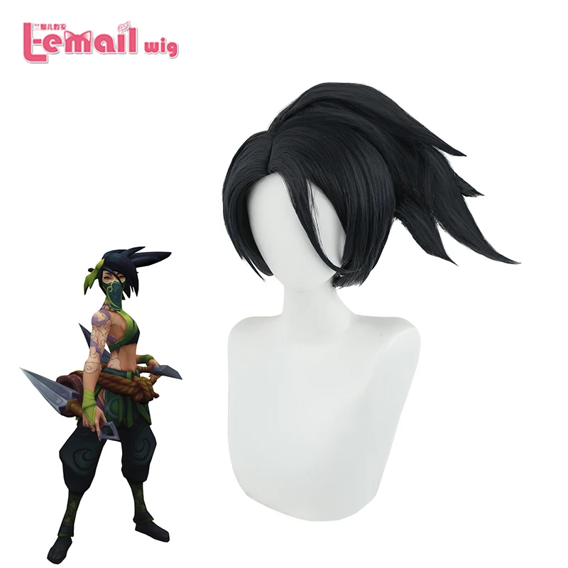 L-email شعر مستعار الاصطناعية لعبة الشعر LOL المارقة قاتل Akali شعر مستعار تأثيري 40 سنتيمتر أسود اللون النساء الباروكات مقاومة للحرارة الشعر