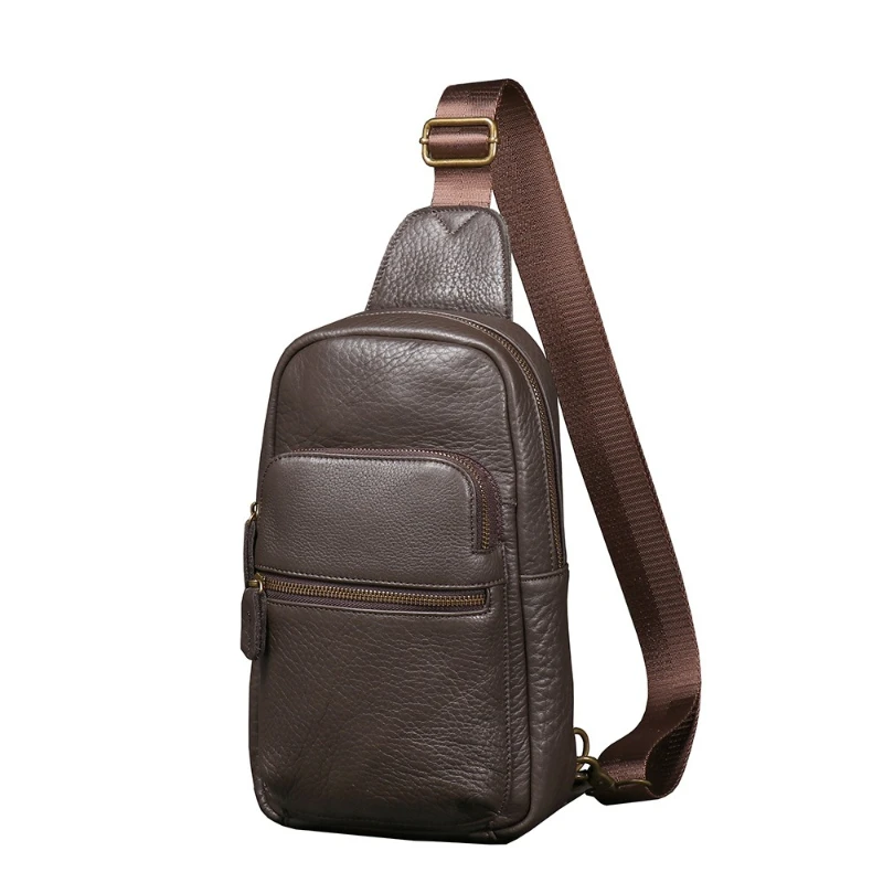 

Men's Genuine Leather Chest Bag, Casual Retro 7.9-inch Mobile Phone Sling Bag, Multifunctional Cowhide Leather Crossbody Bag