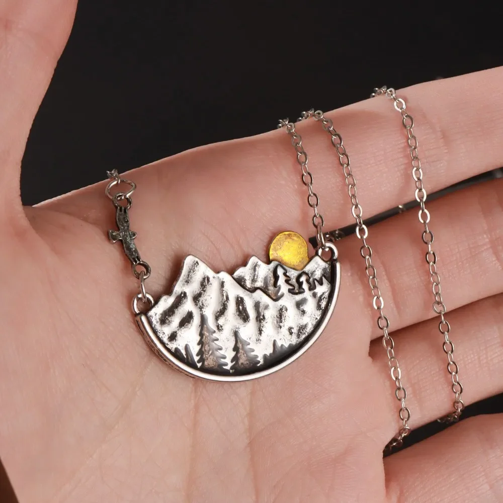 Forest Mountain Range 3D scenery Alloy Pendant Necklace Creative Vintage Women Men Metal Necklace Neck Chain Jewelry Accessory