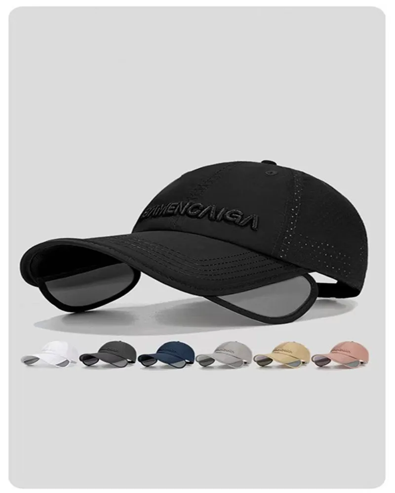 Sommer neue Baseballkappe mit großer Krempe, bestickter Sonnenhut, ausziehbarer und einziehbarer Krempe, perforierter Outdoor-Angel-Sonnenhut