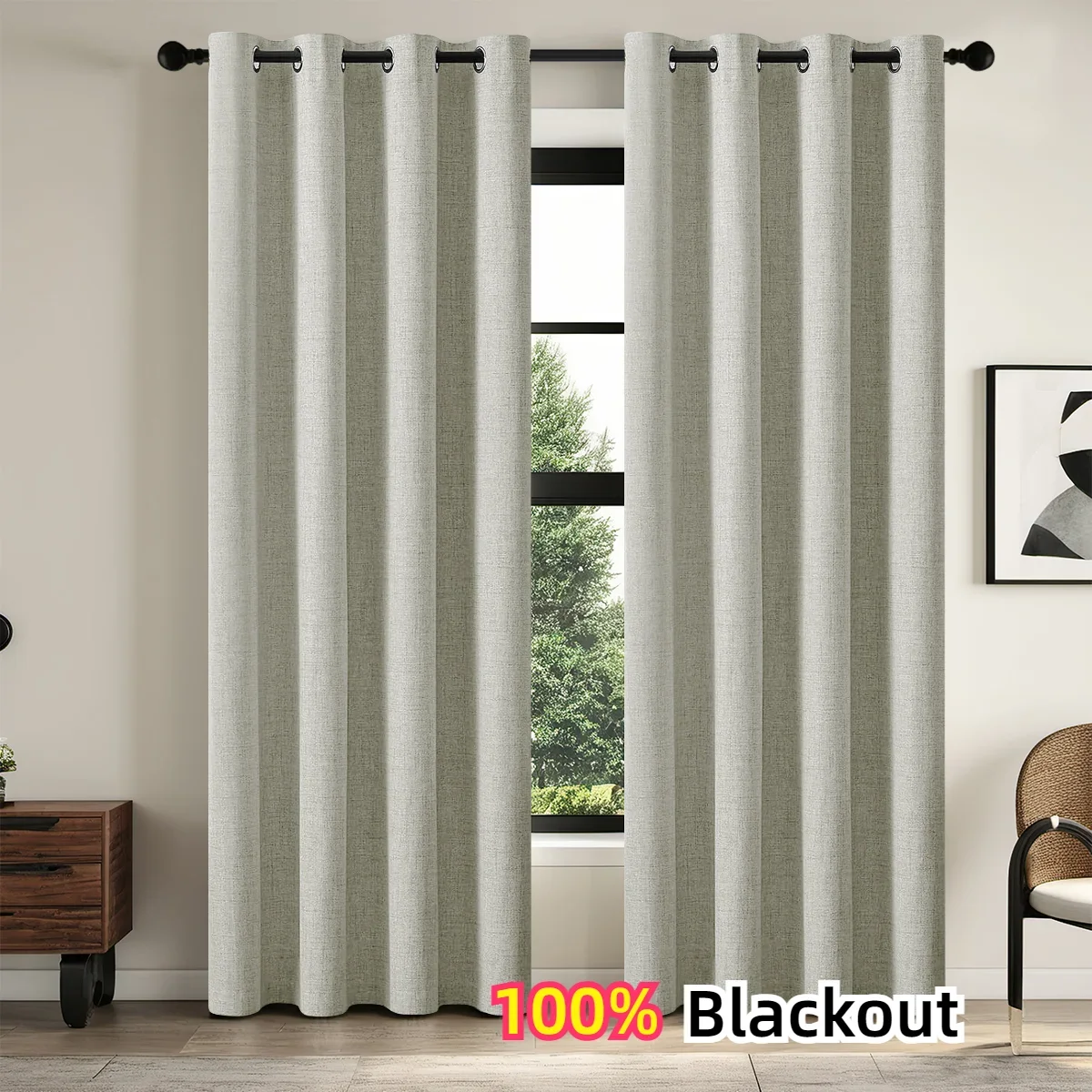 

1pc Solid Color Full Shading and Sun Protection 100% Blackout Curtains, Bedroom and Living Room Shading Curtains