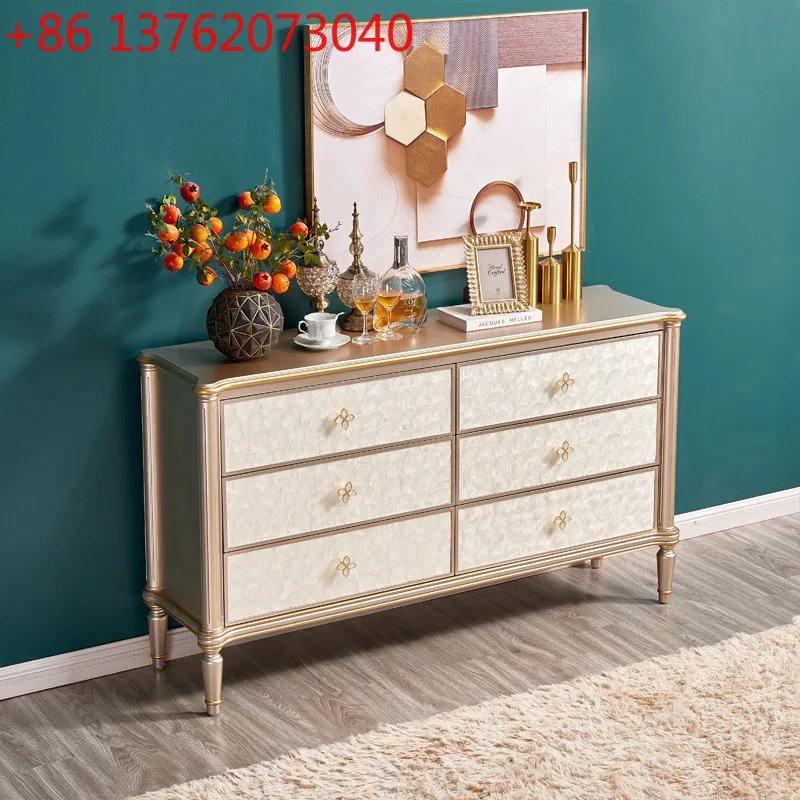 Light luxury natural shell solid wood six-chest cabinet champagne silver side cabinet