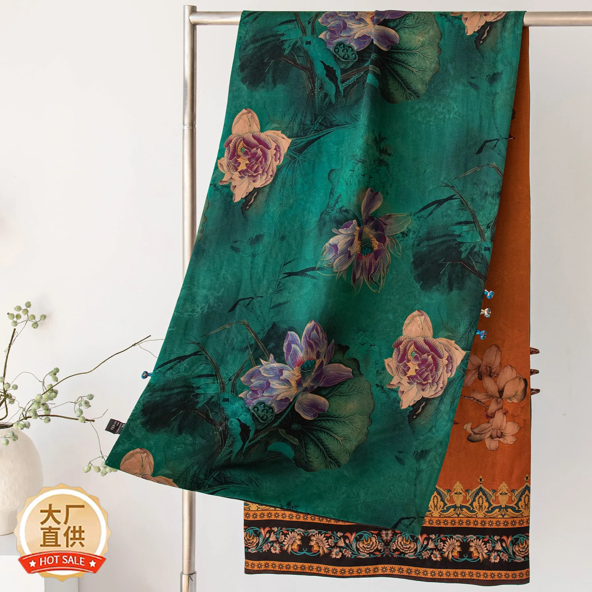 Double-layer buckle shawl long scarf double-sided jacquard heavy silk Chinese style high-end elegant silk scarf gift box