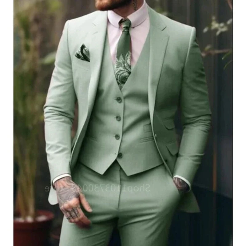 3 Pcs Formal Wedding Suits for Mens Casual Business Suit High-end Slim Fit Party Prom Suit Set Groom Tuxedos (Jacket+Vest+Pants)
