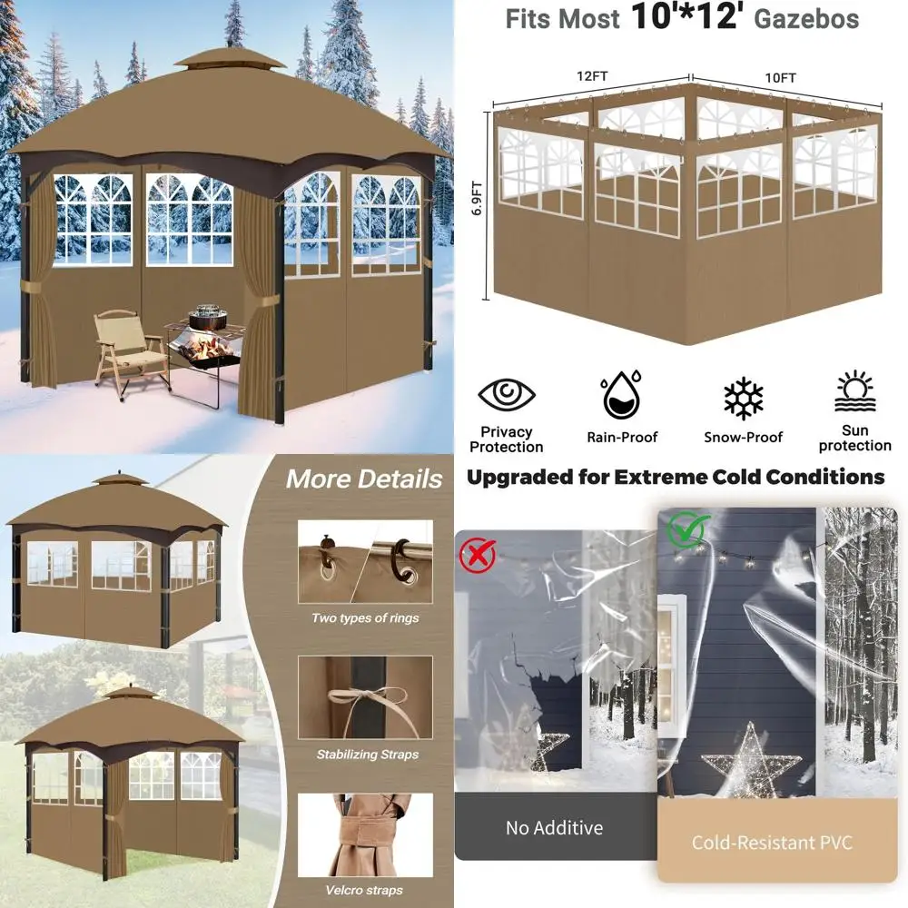 ستائر أكشاك خارجية مقاومة للماء مكونة من 4 ألواح مع نوافذ PVC لخصوصية الفناء، مناسبة لأشعة المراقبة مقاس 10 × 12