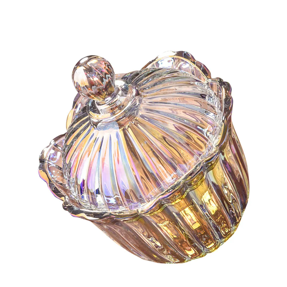 

Стеклянная банка для конфет, прозрачный контейнер для хранения с герметичной крышкой, с красочным полосатым узором, для закусок, ватных дисков, ватных палочек, зубочисток