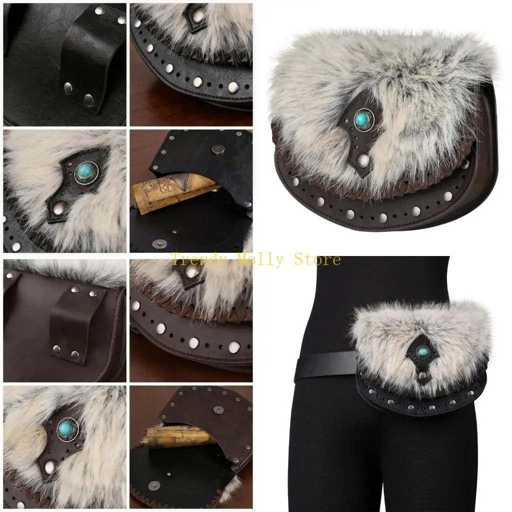 N5KB-riñonera piel sintética Retro Medieval, monedero portátil Edad Media, bolsa para cinturón, disfraces renacentistas