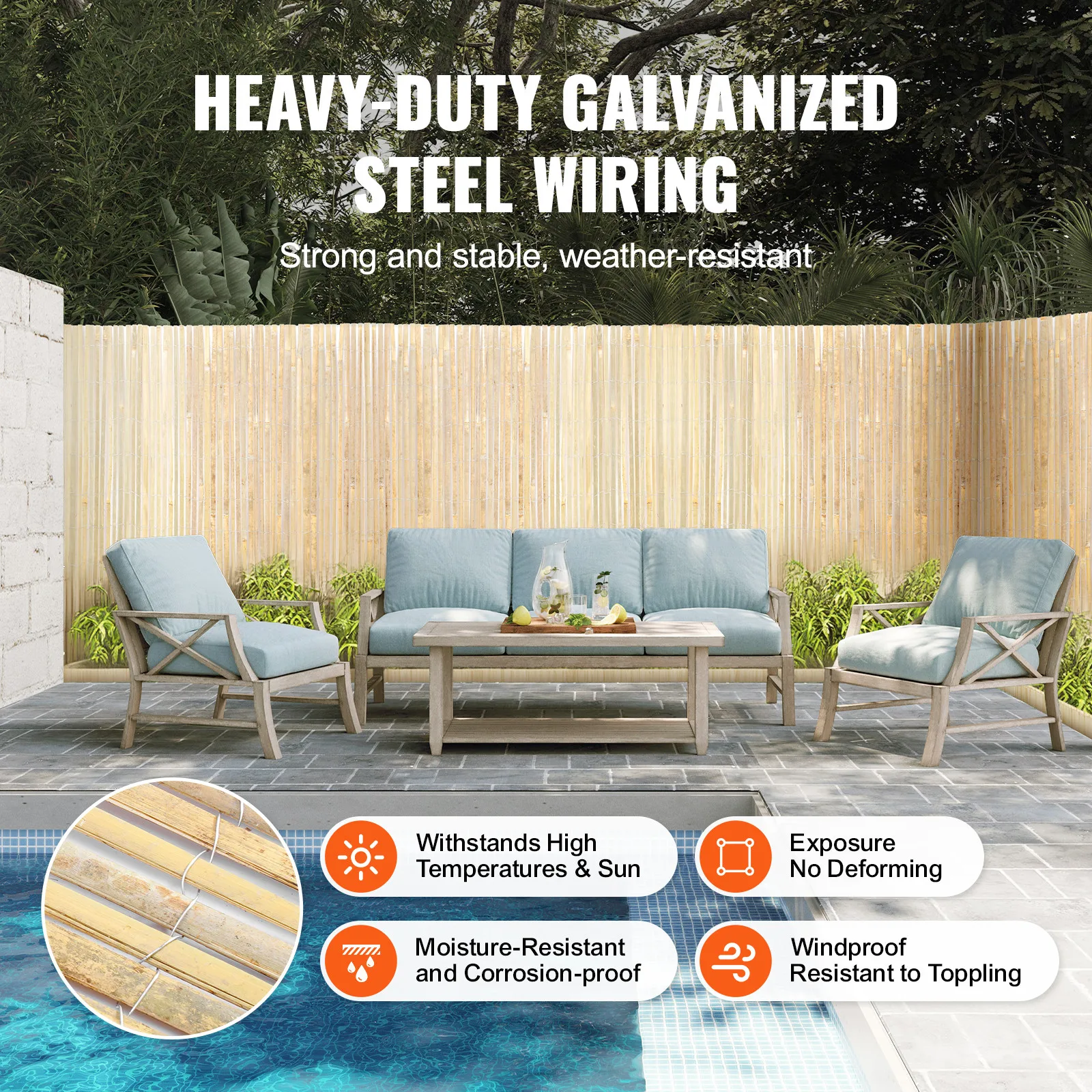 

Забор из бамбуковых планок из натурального бамбука для экранирования конфиденциальности, 6 футов В x 16 футов Д