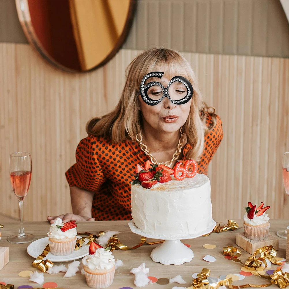 

2pcs 60th Birthday Party Glasses Digital Eyeglasses Glitter Rhinestone Novelty Reusable Costume Sunglasses Anniversary