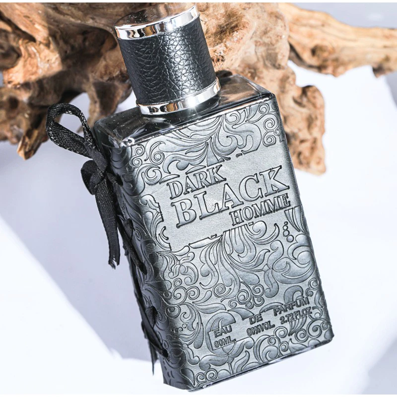 

80ml Brand Men's Perfume Fresh Natural Gentleman Cologne Dark Black Brown Body Spray Leather Case Design Lasting Light Perfume