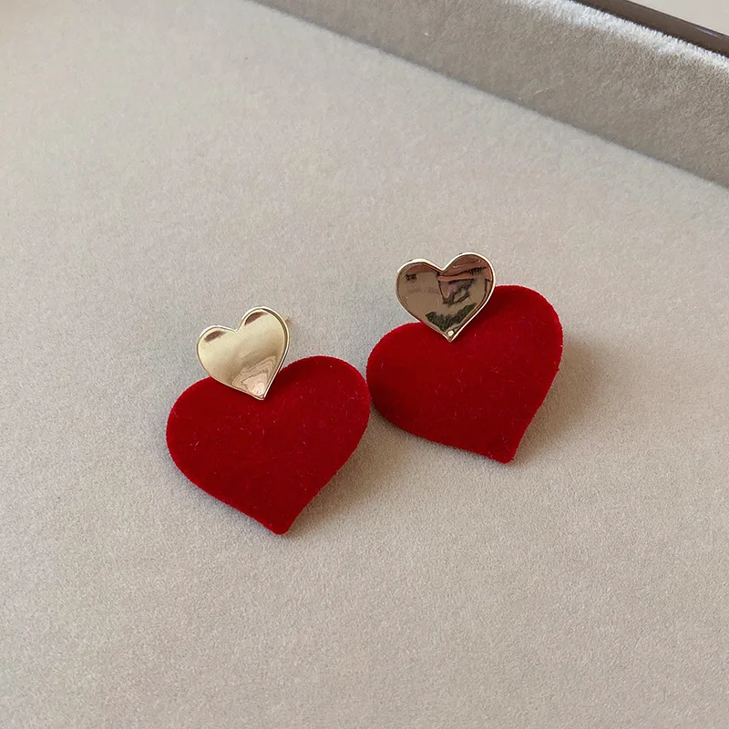 Red Velvet Imitation Pearl Bow Flower Drop Earring Retro Gentle Temperament Alloy Earrings For Women Party Jewelry Accssory Gift