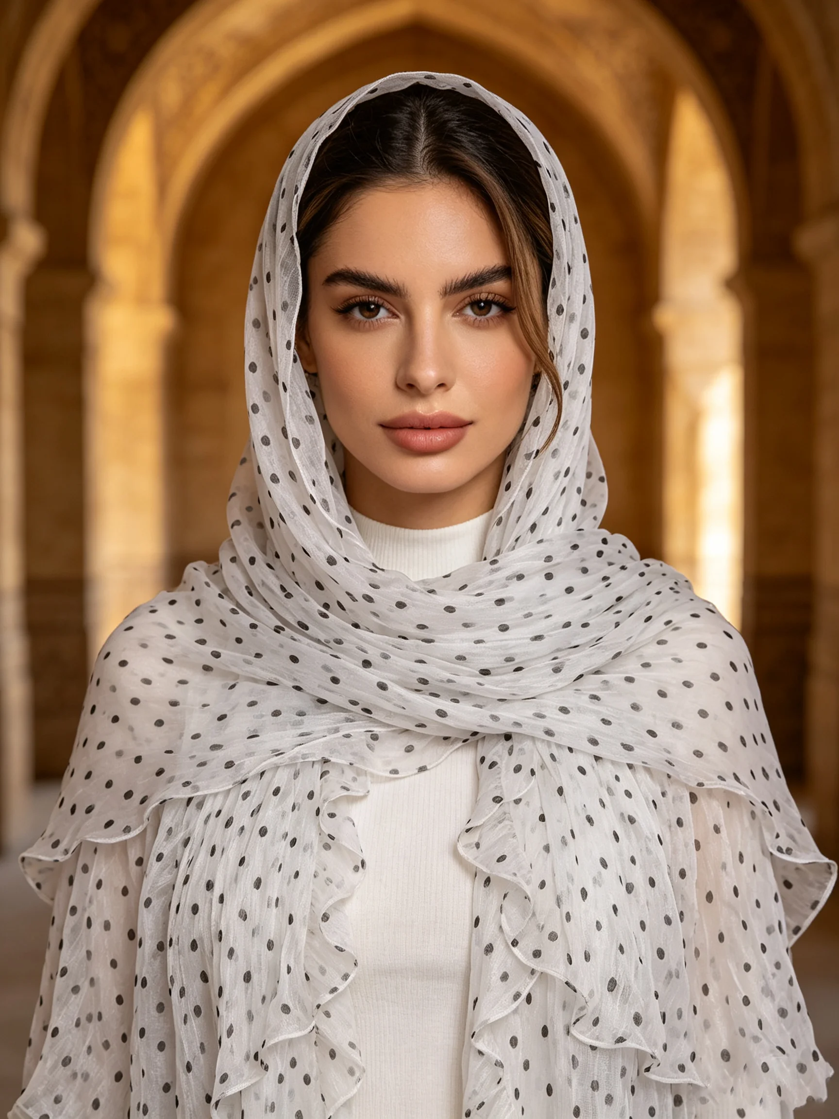 White Black Polka Dot Muslim Hijab Crinkle Sheer Fabric Wave Edge Long Shawl Crinkle Soft Breathable Women Islamic Head Wrap