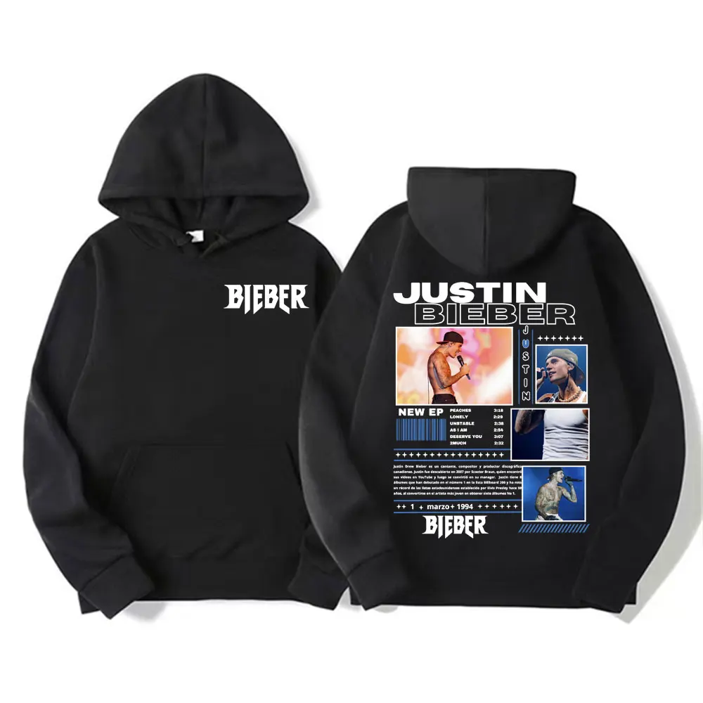 Rapper Justin Bieber Tour Graphic Hoodies Men's Clothing Hip Hop Punk Pop Music Sweatshirt Unisex Casual Fleece Oversized Hoodie