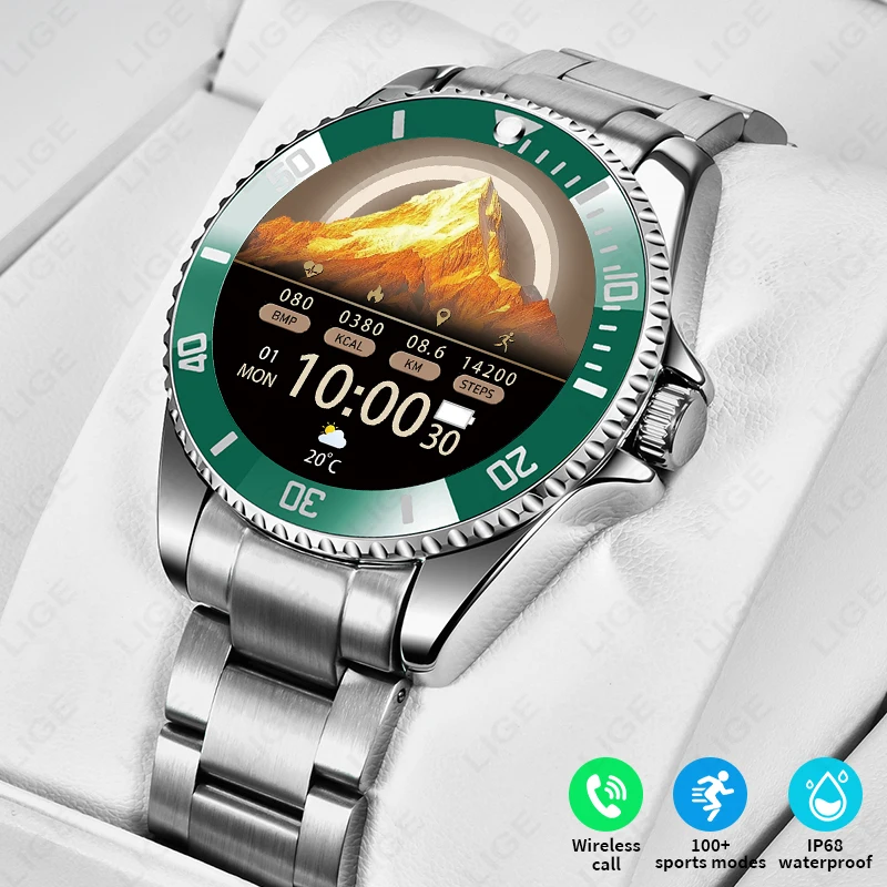 

LIGE Smart Watch Men Bluetooth Call Message Display Custom Watch Dial Sleep Monitor Steps Calories Sports Smartwatch Waterproof