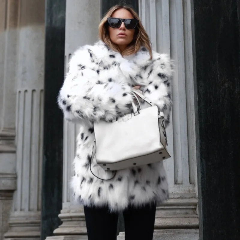 

Tuularose Winter Leopard Print Faux Fur Women Plush Thickened Coats Retro High Street Fashion Loose Slim Chic Women Fur Outwear