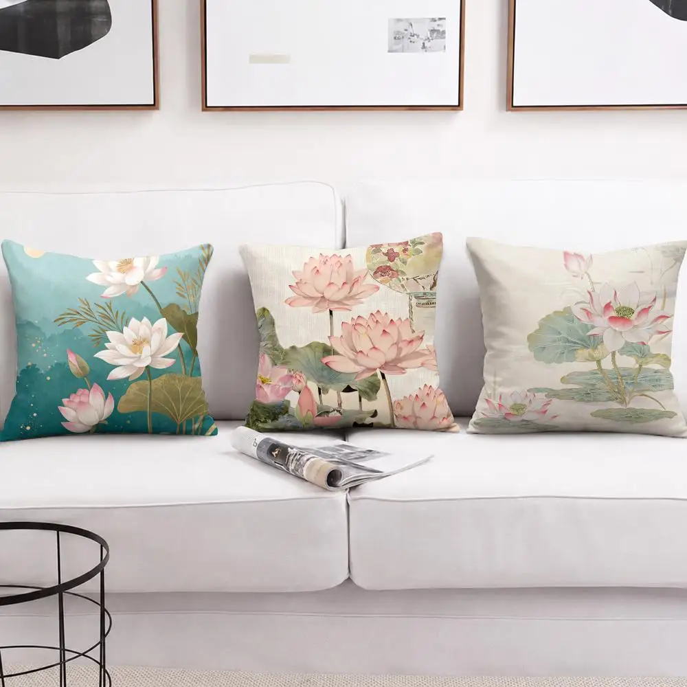Lotus Flower Cushion Cover Short Plush Soft Double-Sided Printing Pillow Case Cozy Sofa Bedroom Home Decor Gift