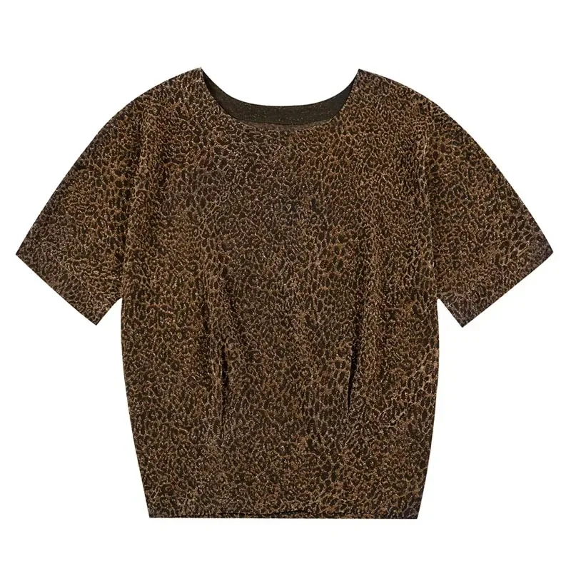 بلوزات ترتر لامعة للنساء قميص لامع بلايز أنيقة تونك ليوبارد طباعة تألق ملابس جديدة 9197 #6