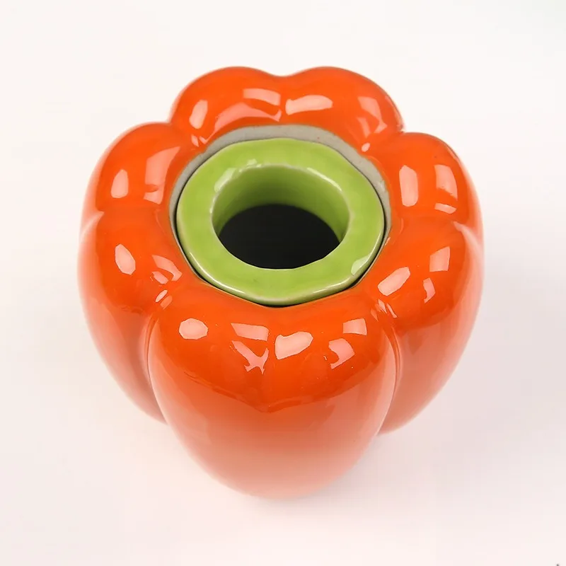 Creative persimmon vase, ceramic water nourishment, green dill hydroponic flower pot, flower utensil, desktop desk ornament